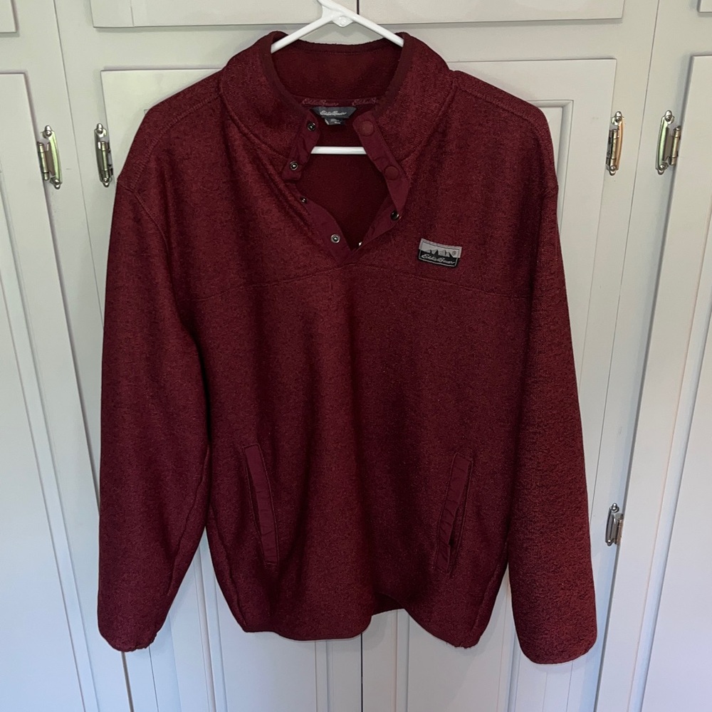 Eddie Bauer Deep Maroon Snap-Button Pullover, medium Used